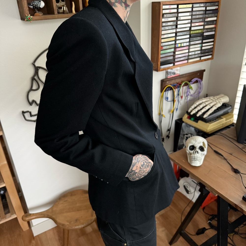 ๐ SOLD ๐ Vintage 80s Black Worsted Wool Single Button Blazer by Prophecy ~ Small - Picture 3 of 8